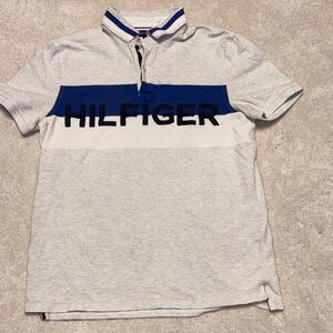 Tommy Hilfiger Men's White and Blue Polo Shirt